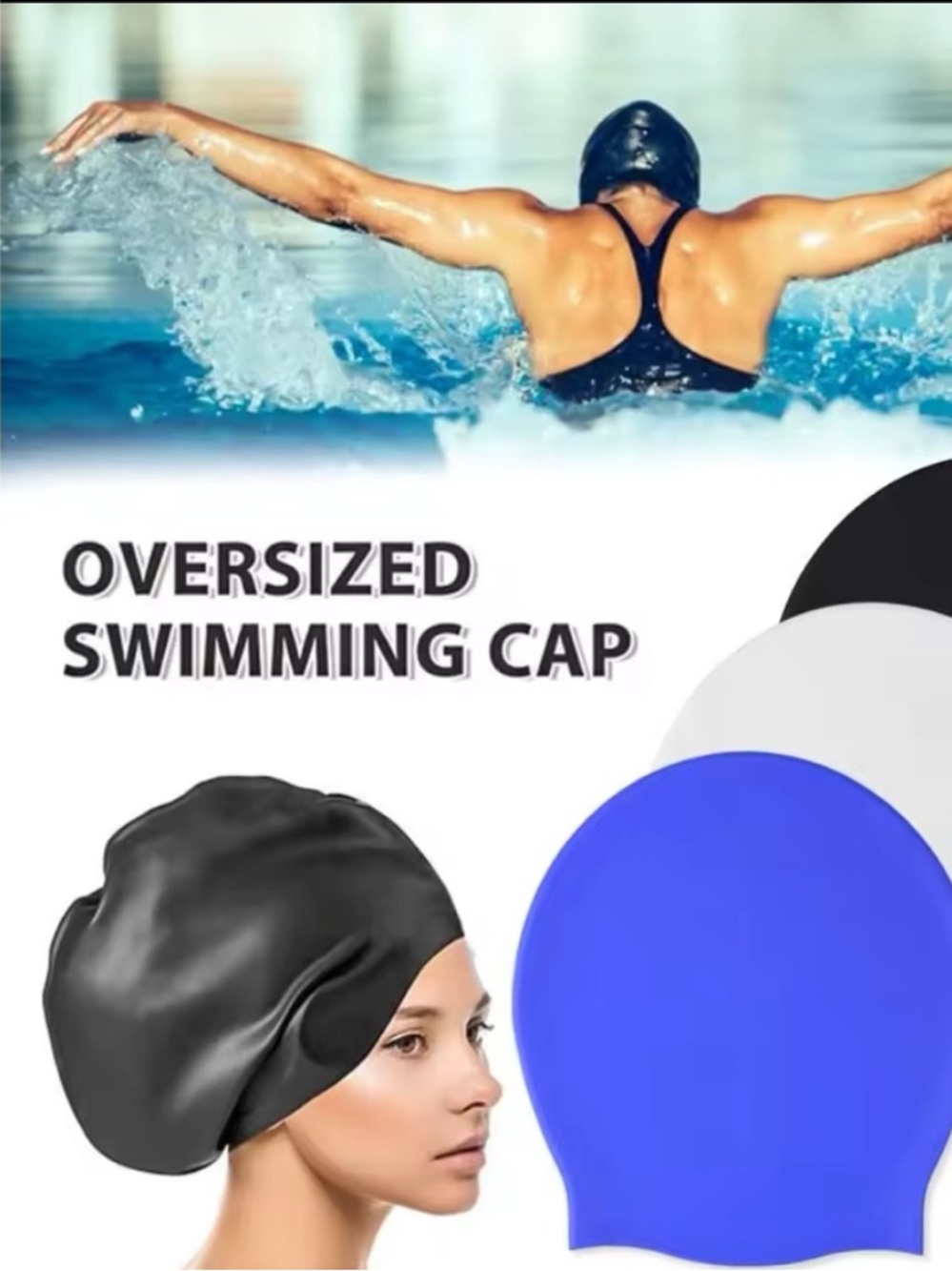 Waterproof Silicone Extra Large Swimming Cap for Long Hair Unisex NEW